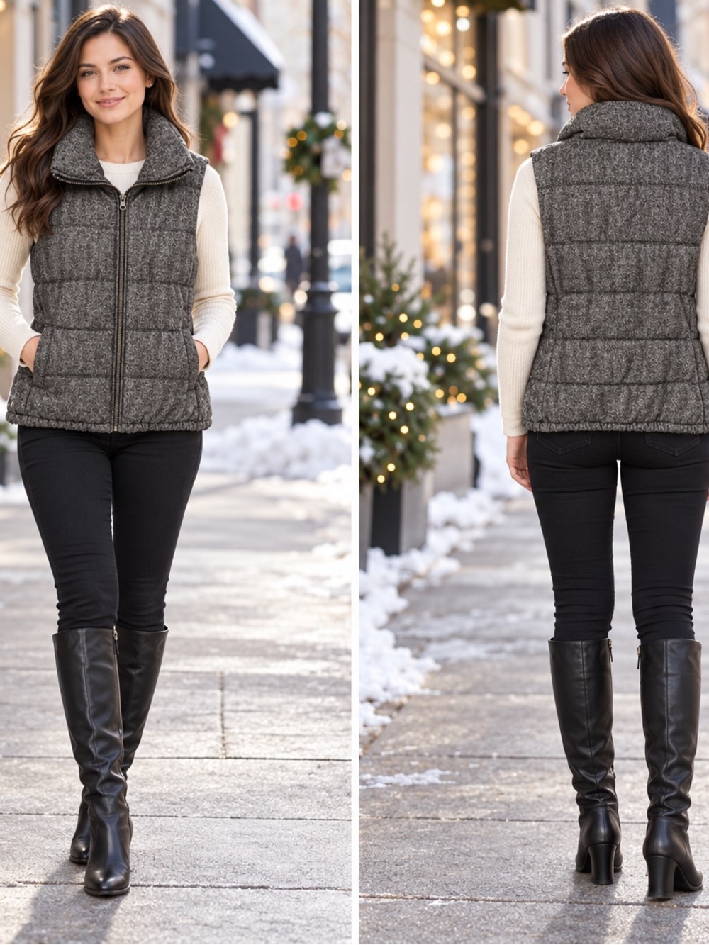 Old Navy Women’s Quilted Herringbone Puffer Vest - Gray